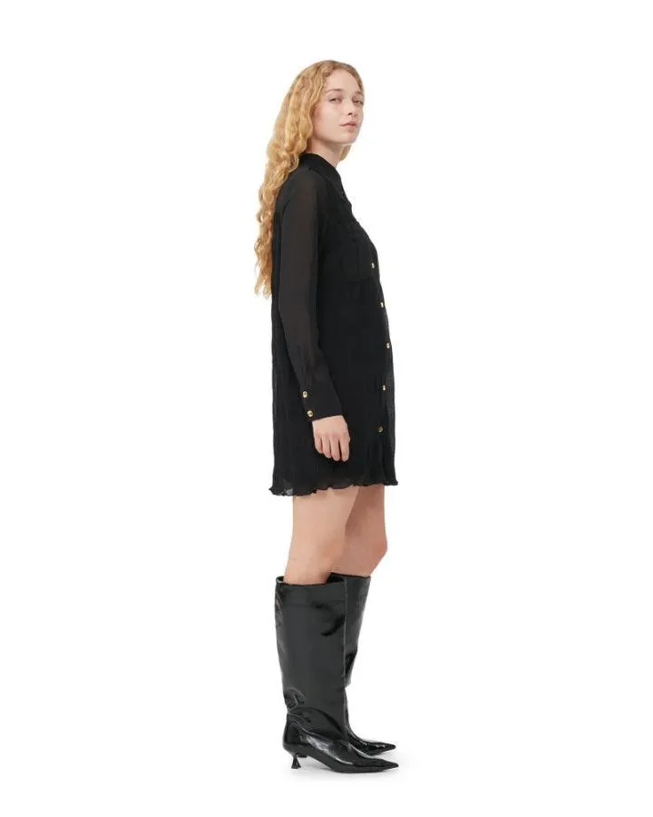 Pleated Georgette Shirt Dress