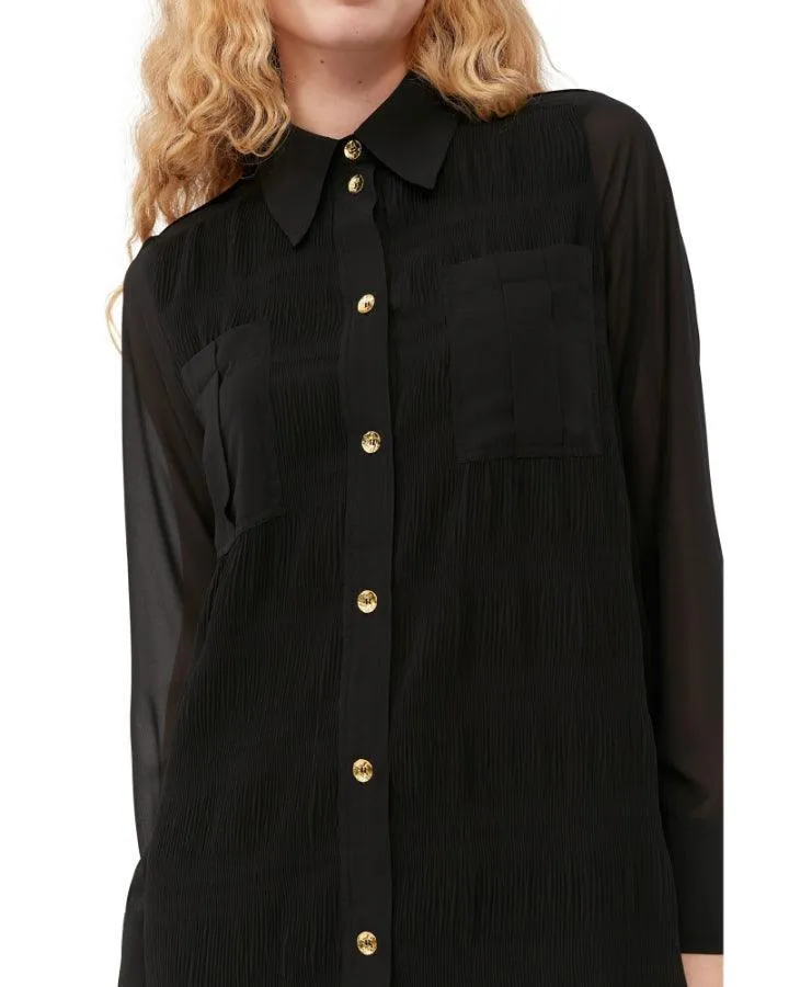 Pleated Georgette Shirt Dress