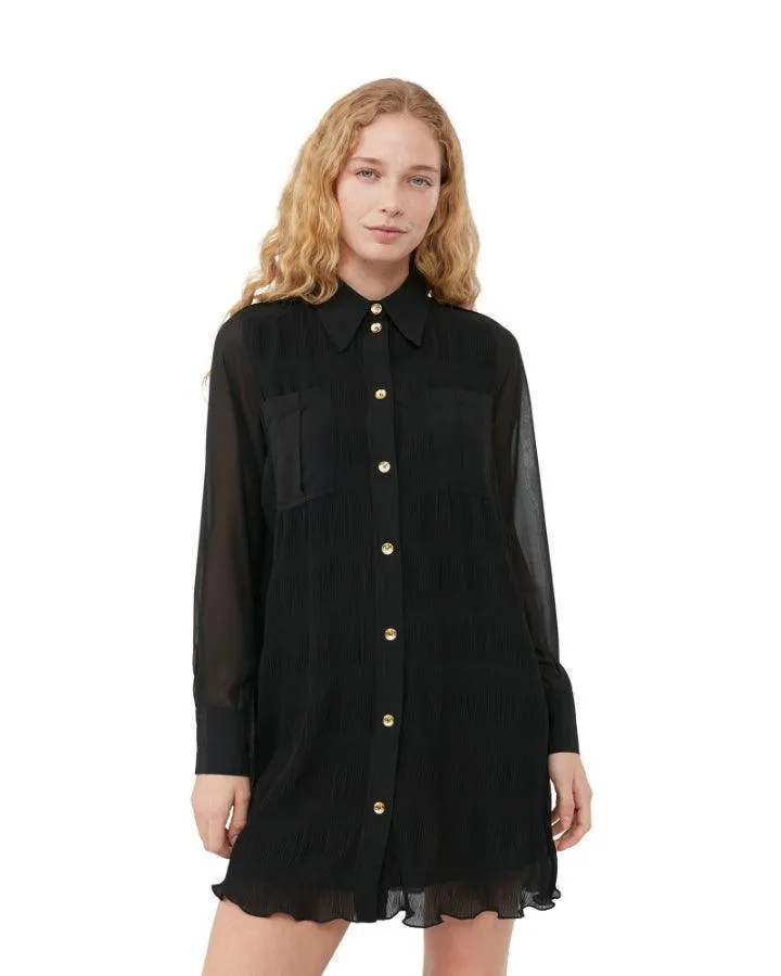 Pleated Georgette Shirt Dress