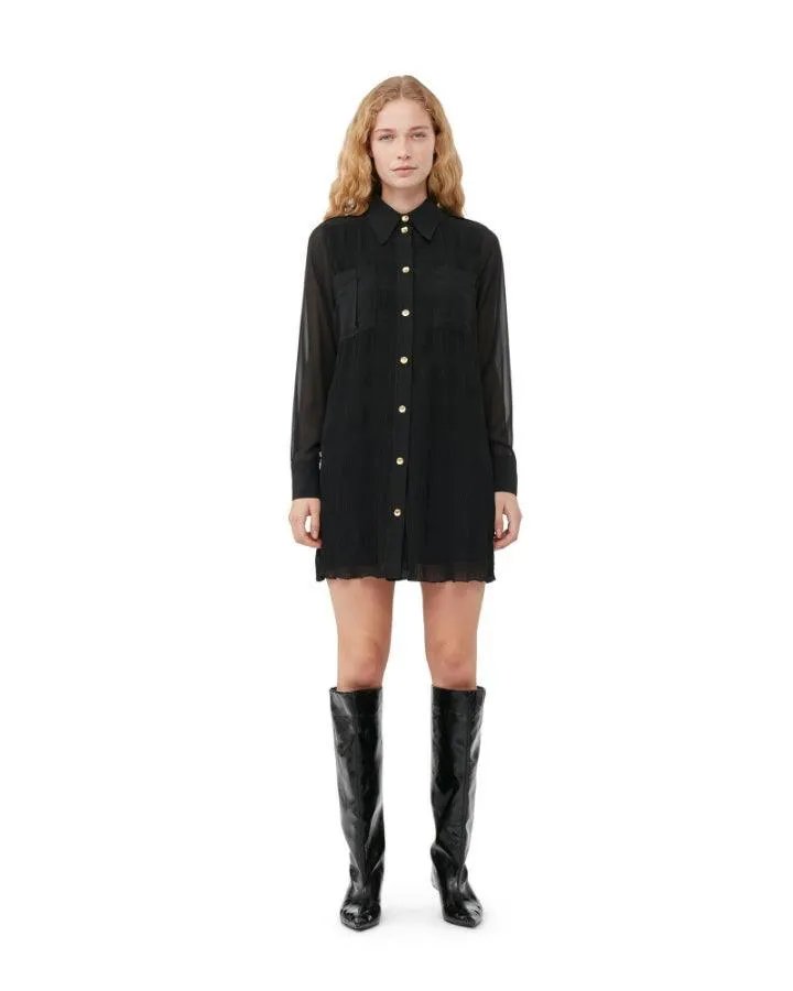 Pleated Georgette Shirt Dress