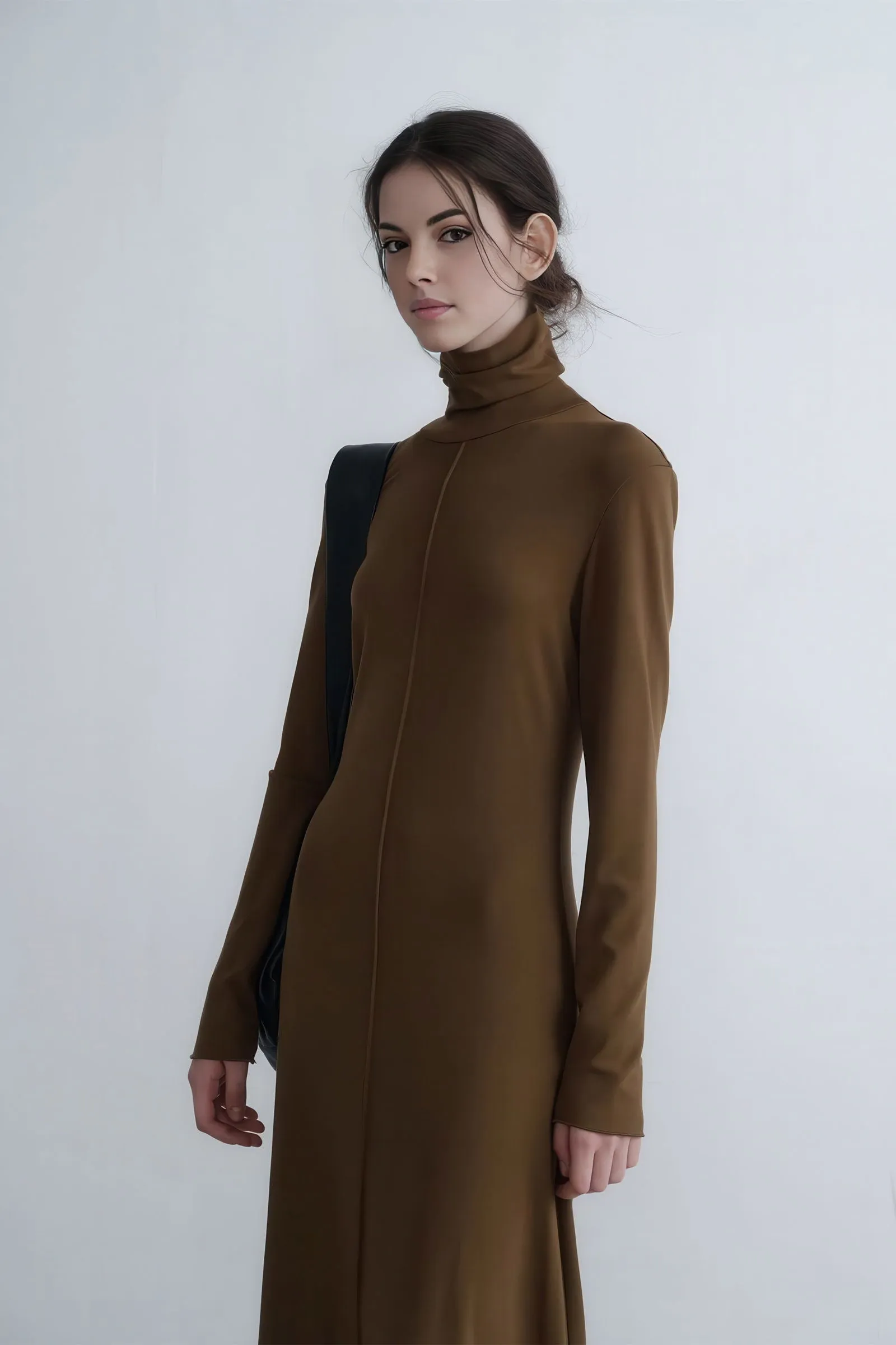 Refined Autumn Knit Turtleneck Maxi Dress