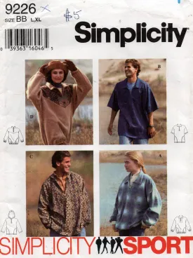 Simplicity 9226 Mens Womens Teens Unisex Pullover Grunge Tops 1990s Vintage Sewing Pattern Size L, XL UNCUT Factory Folded
