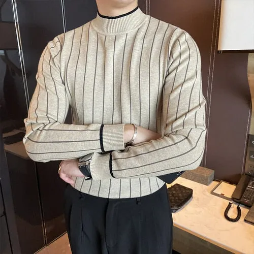 Stripe Knit Turtleneck Sweater