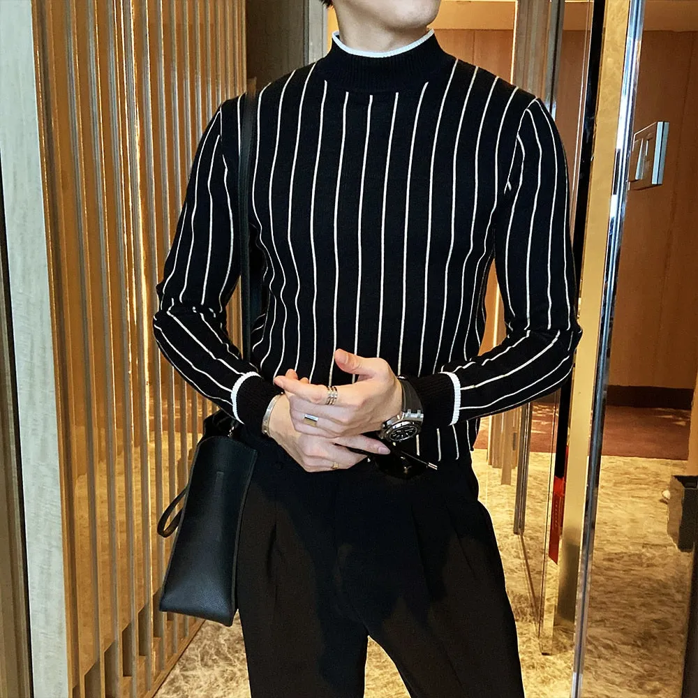 Stripe Knit Turtleneck Sweater