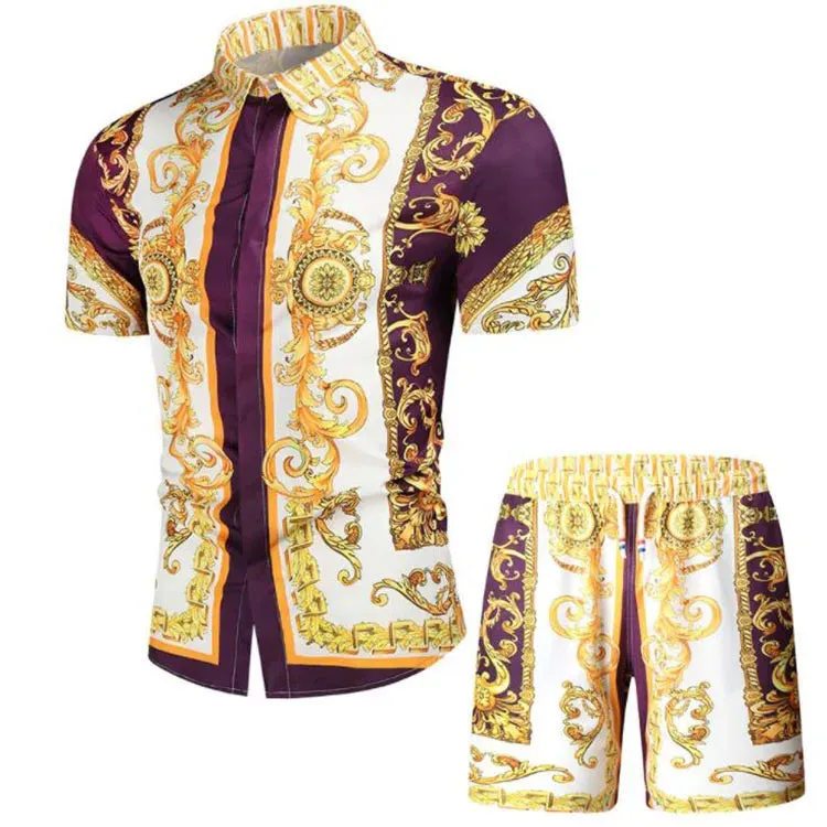 Summer Men Short Sleeve Shirt & Shorts Set