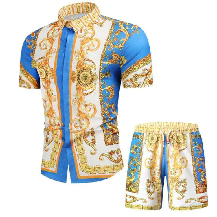 Summer Men Short Sleeve Shirt & Shorts Set