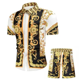 Summer Men Short Sleeve Shirt & Shorts Set