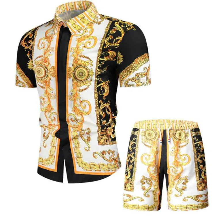 Summer Men Short Sleeve Shirt & Shorts Set