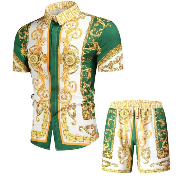 Summer Men Short Sleeve Shirt & Shorts Set