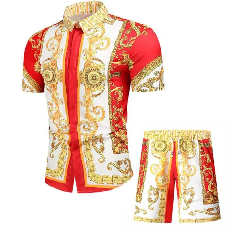 Summer Men Short Sleeve Shirt & Shorts Set
