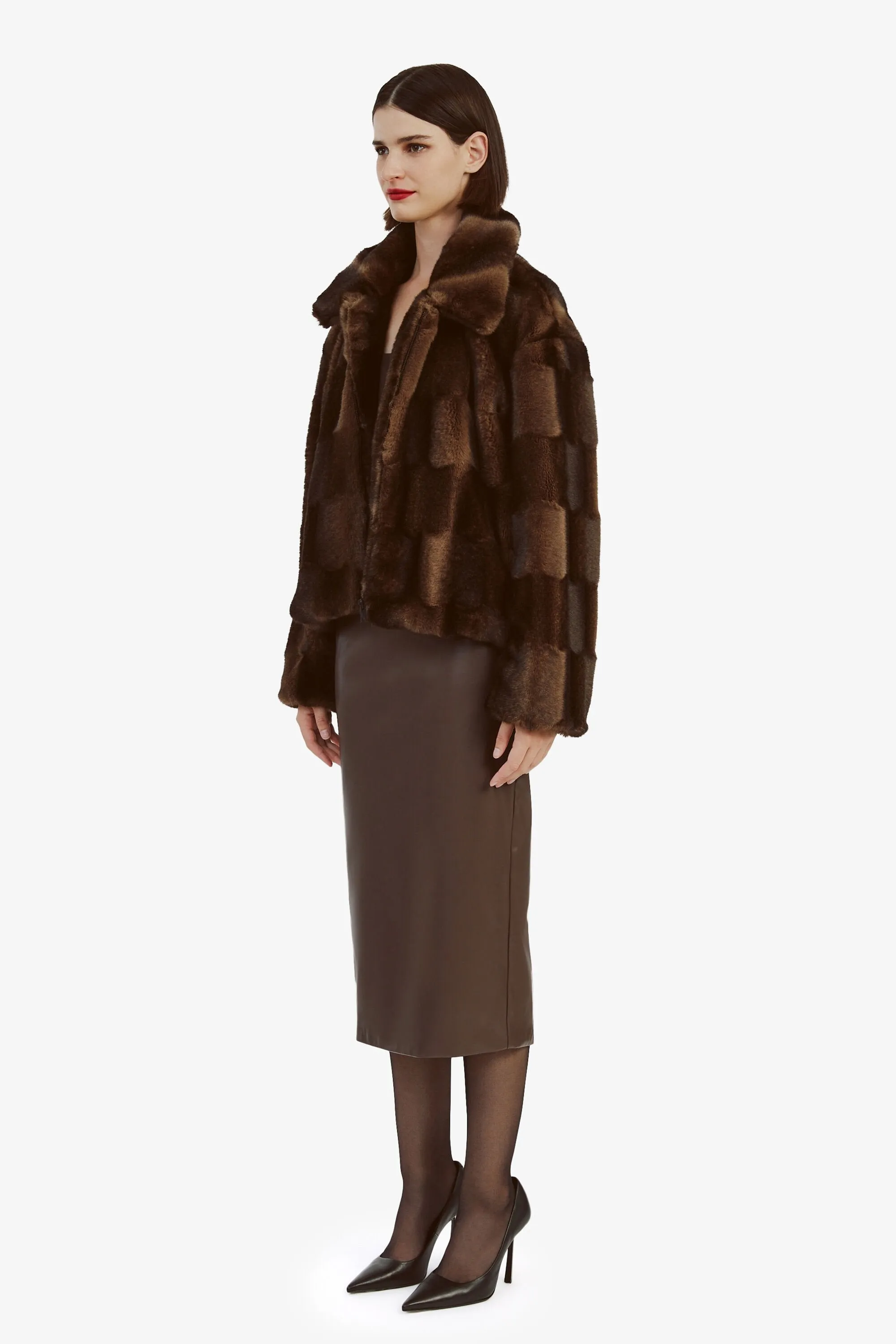 Sylvie Zip Faux Fur Jacket - Dark Chocolate