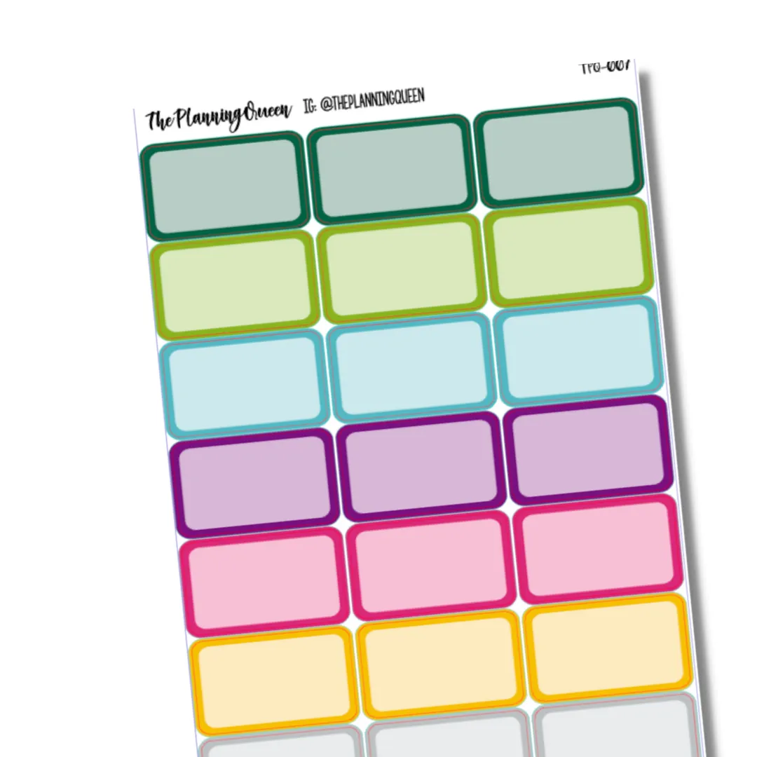 TPQ-007 Half Box Stickers, Kitchen Labels, Planner Stickers, Functional Planner Stickers, Planner Labels, 21 Stickers, 1.5" in length, Multicolor