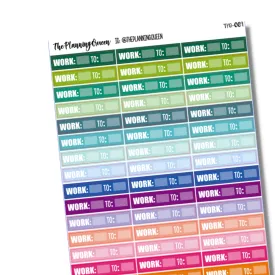 TPQ-009 Work Tracking Stickers, Daily Work Schedule Stickers, Planner Stickers, Functional Planner Stickers, Work Schedule Stickers, 51 Stickers, 1.5" in length, Multicolor